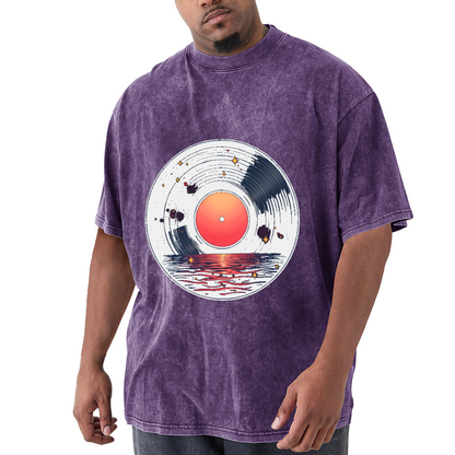Sunset Ocean Vinyl Record Cosmic Retro Vintage Music T-Shirt