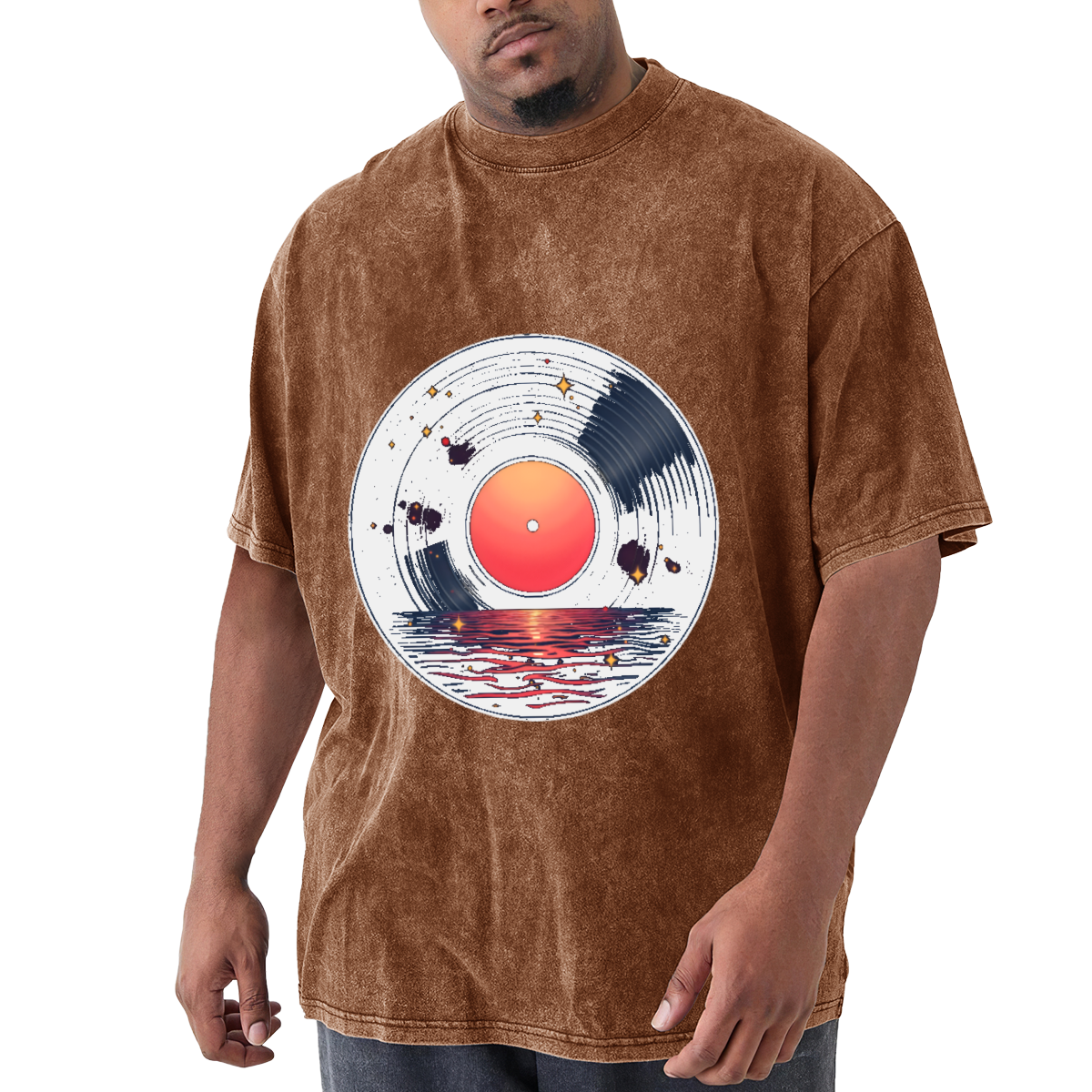Sunset Ocean Vinyl Record Cosmic Retro Vintage Music T-Shirt