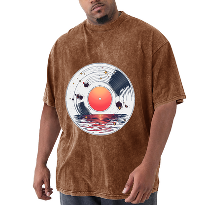 Sunset Ocean Vinyl Record Cosmic Retro Vintage Music T-Shirt