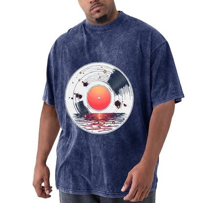 Sunset Ocean Vinyl Record Cosmic Retro Vintage Music T-Shirt