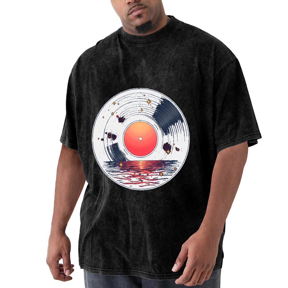Sunset Ocean Vinyl Record Cosmic Retro Vintage Music T-Shirt