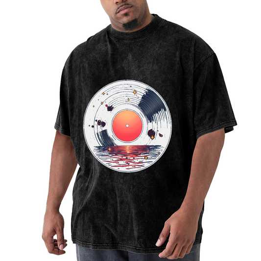 Sunset Ocean Vinyl Record Cosmic Retro Vintage Music T-Shirt
