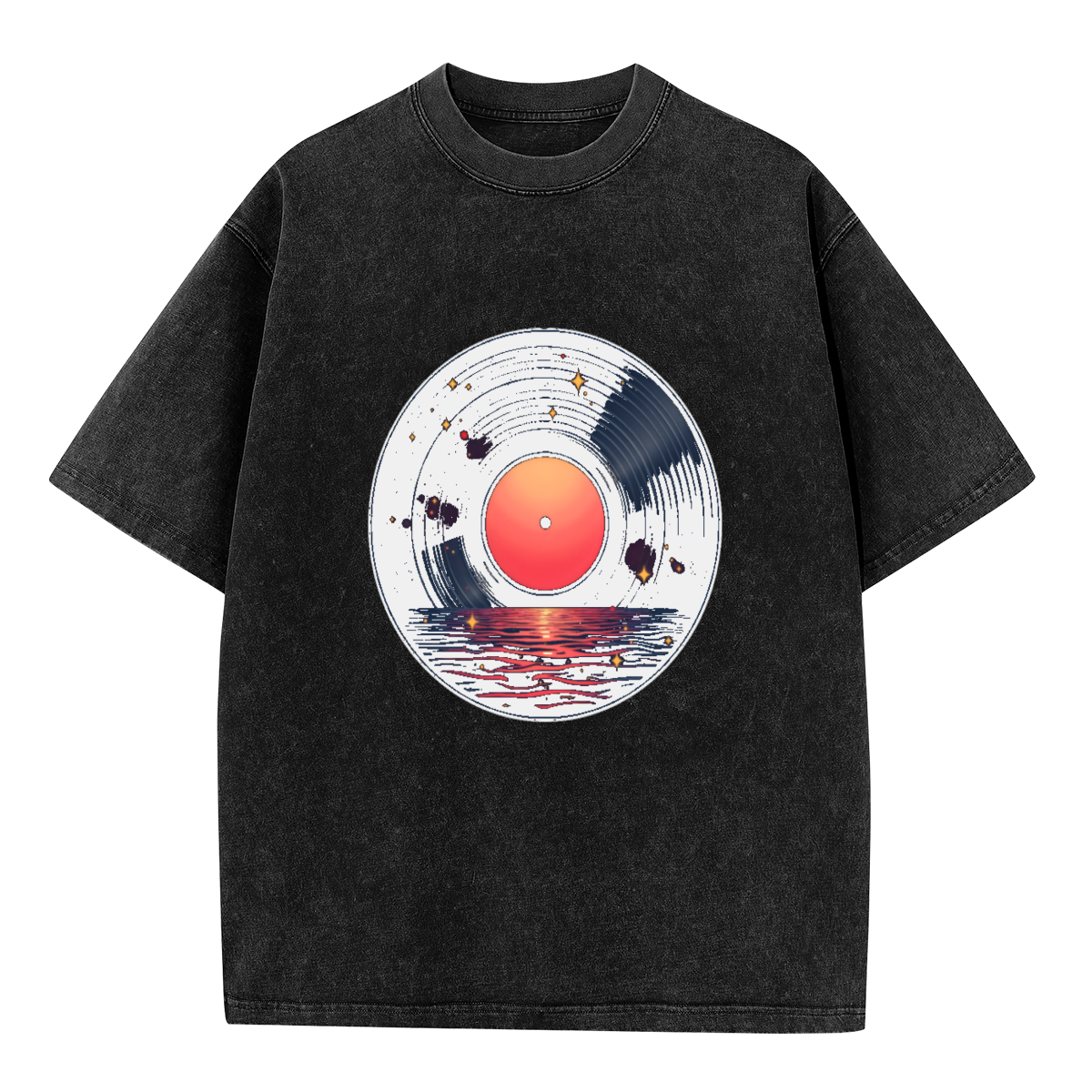 Sunset Ocean Vinyl Record Cosmic Retro Vintage Music T-Shirt