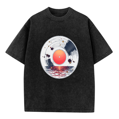 Sunset Ocean Vinyl Record Cosmic Retro Vintage Music T-Shirt