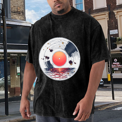 Sunset Ocean Vinyl Record Cosmic Retro Vintage Music T-Shirt