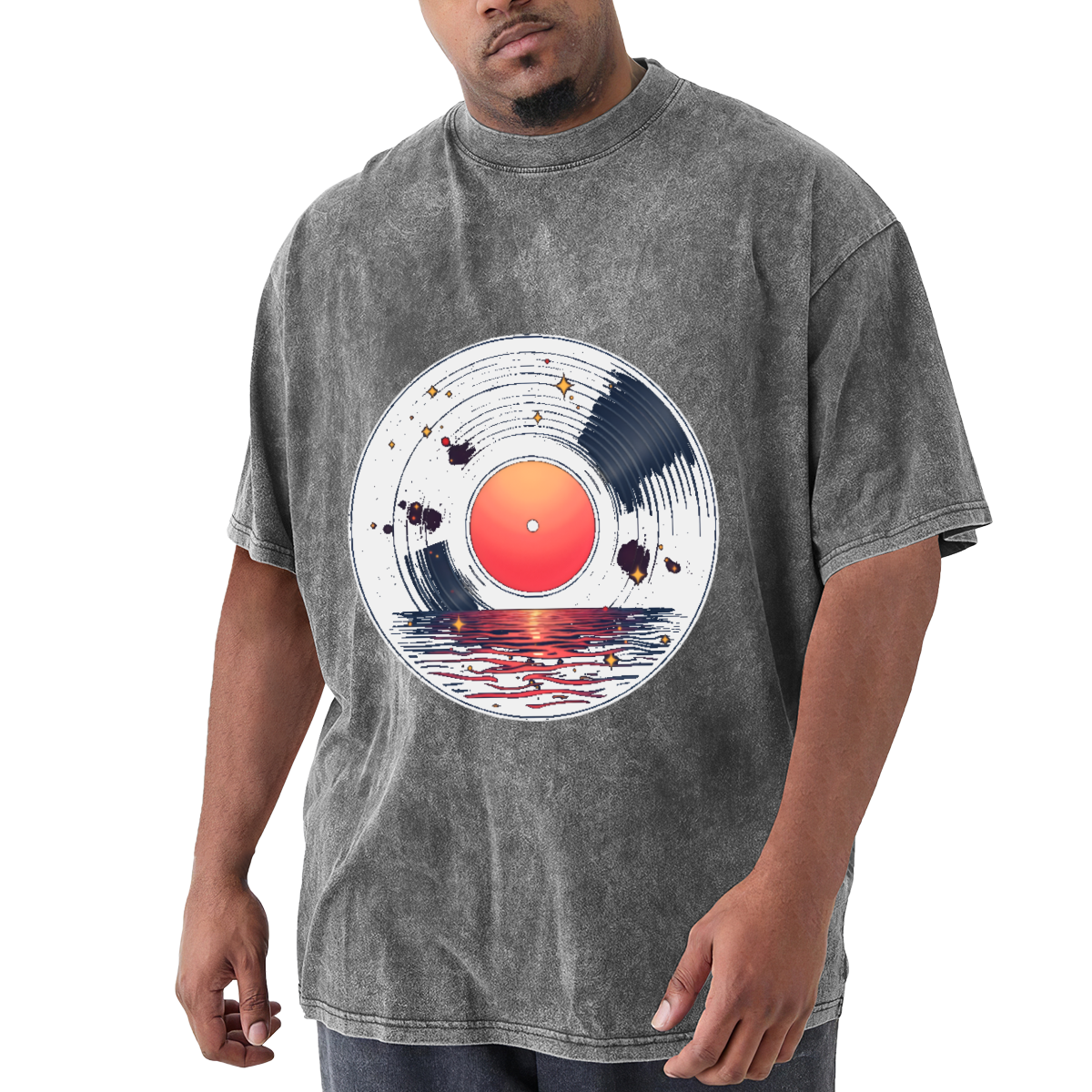 Sunset Ocean Vinyl Record Cosmic Retro Vintage Music T-Shirt