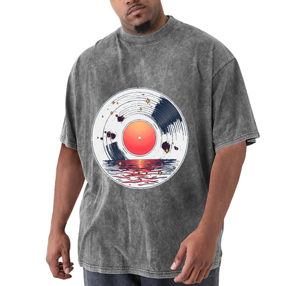 Sunset Ocean Vinyl Record Cosmic Retro Vintage Music T-Shirt