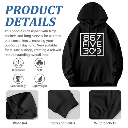 Classic 867 Five 309 Number Black Hoodie, Nostalgic Comfort Retro Hooded Sweatshirt