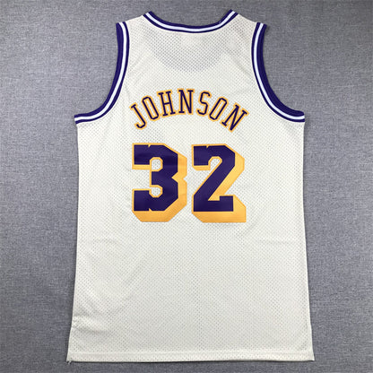 Men's Los Angeles Lakers Magic Johnson #32 Cream Hardwood Classics Swingman Jerseys