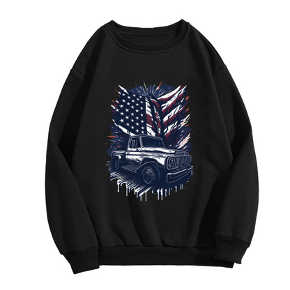 Retro American Flag Vintage Classic Truck Graphic Crewneck Sweatshirt