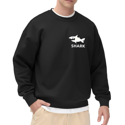 Minimal Shark Silhouette Chest Print Gray Crewneck Sweatshirt