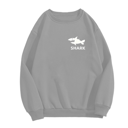 Minimal Shark Silhouette Chest Print Gray Crewneck Sweatshirt