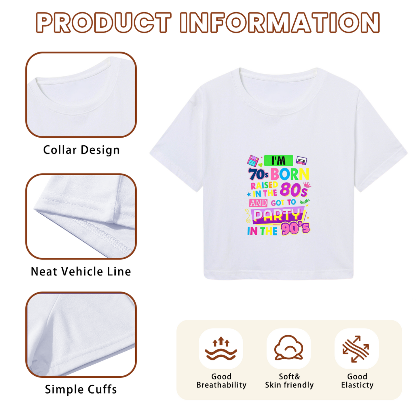 I¡¯m Born 70s Raised 80s Party 90s Nostalgic White Crop Tee