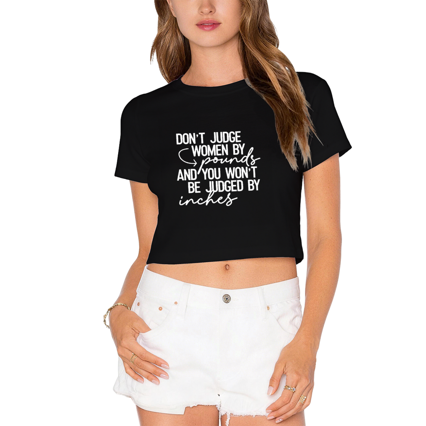 Don¡¯t Judge Women By Pounds Empowerment Lime Crop Top ¨C Body Positivity Slogan Tee