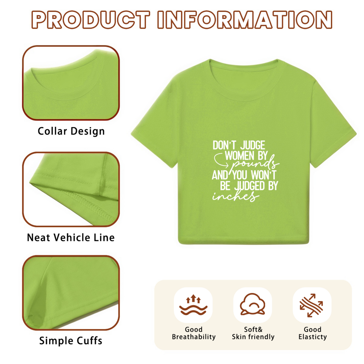 Don¡¯t Judge Women By Pounds Empowerment Lime Crop Top ¨C Body Positivity Slogan Tee