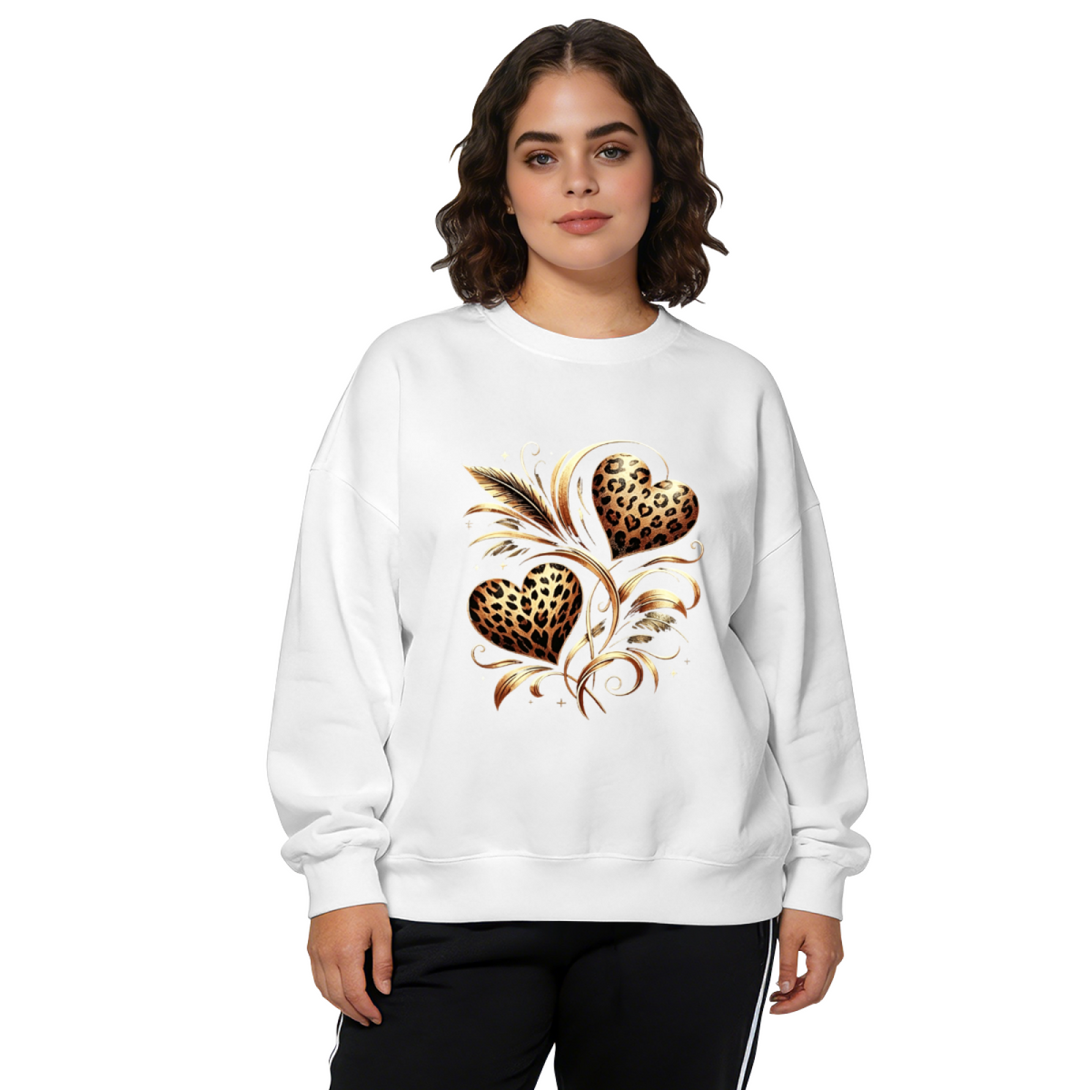 Luxe Leopard?Pattern Golden Hearts Art Crewneck Sweatshirt