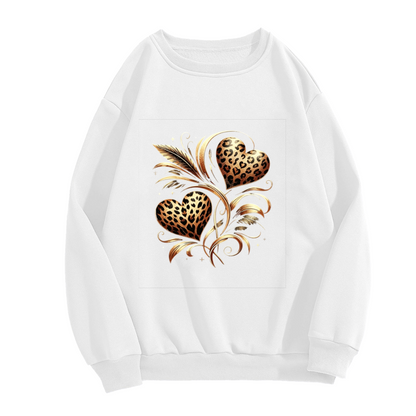 Luxe Leopard?Pattern Golden Hearts Art Crewneck Sweatshirt