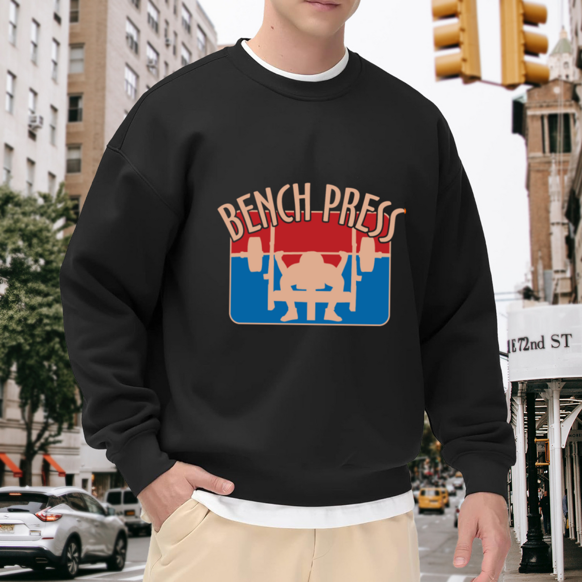 Retro Bench Press Weightlifting Gym Crewneck Sweatshirt
