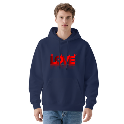 Red Heart LOVE Mirror Print Hoodie, Sweet Soft Comfort White Couple Hooded Top