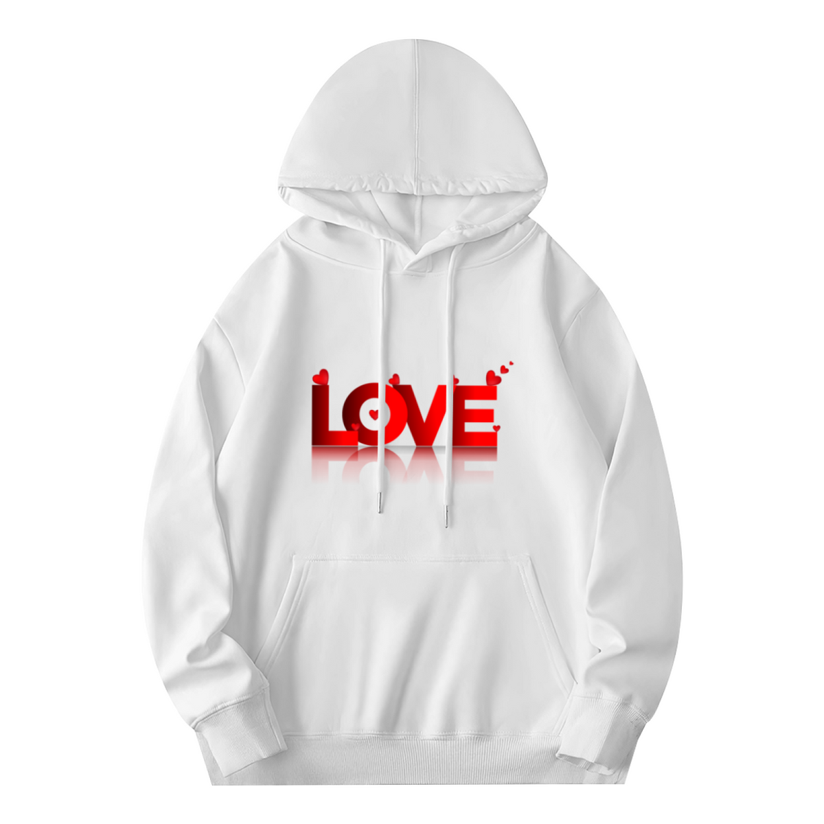 Red Heart LOVE Mirror Print Hoodie, Sweet Soft Comfort White Couple Hooded Top