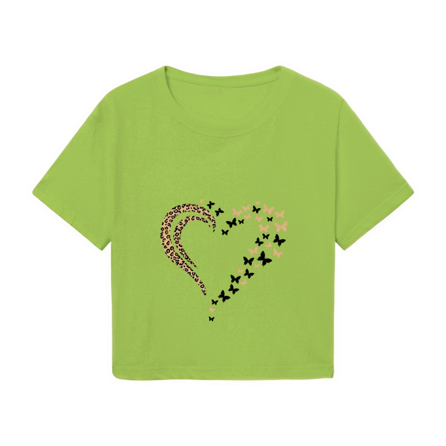 Leopard Butterfly Heart Lime Green Crop Top