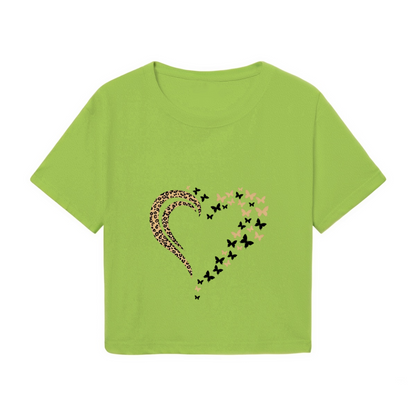 Leopard Butterfly Heart Lime Green Crop Top