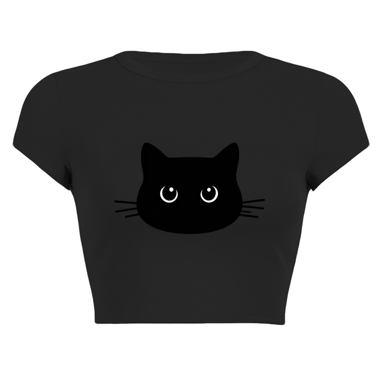 Cute Black Cat Face Slim Fit Y2K Crop Top