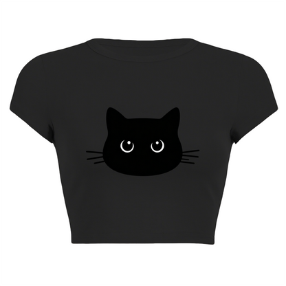 Cute Black Cat Face Slim Fit Y2K Crop Top