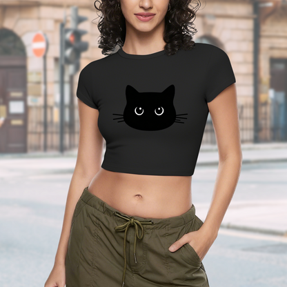Cute Black Cat Face Slim Fit Y2K Crop Top