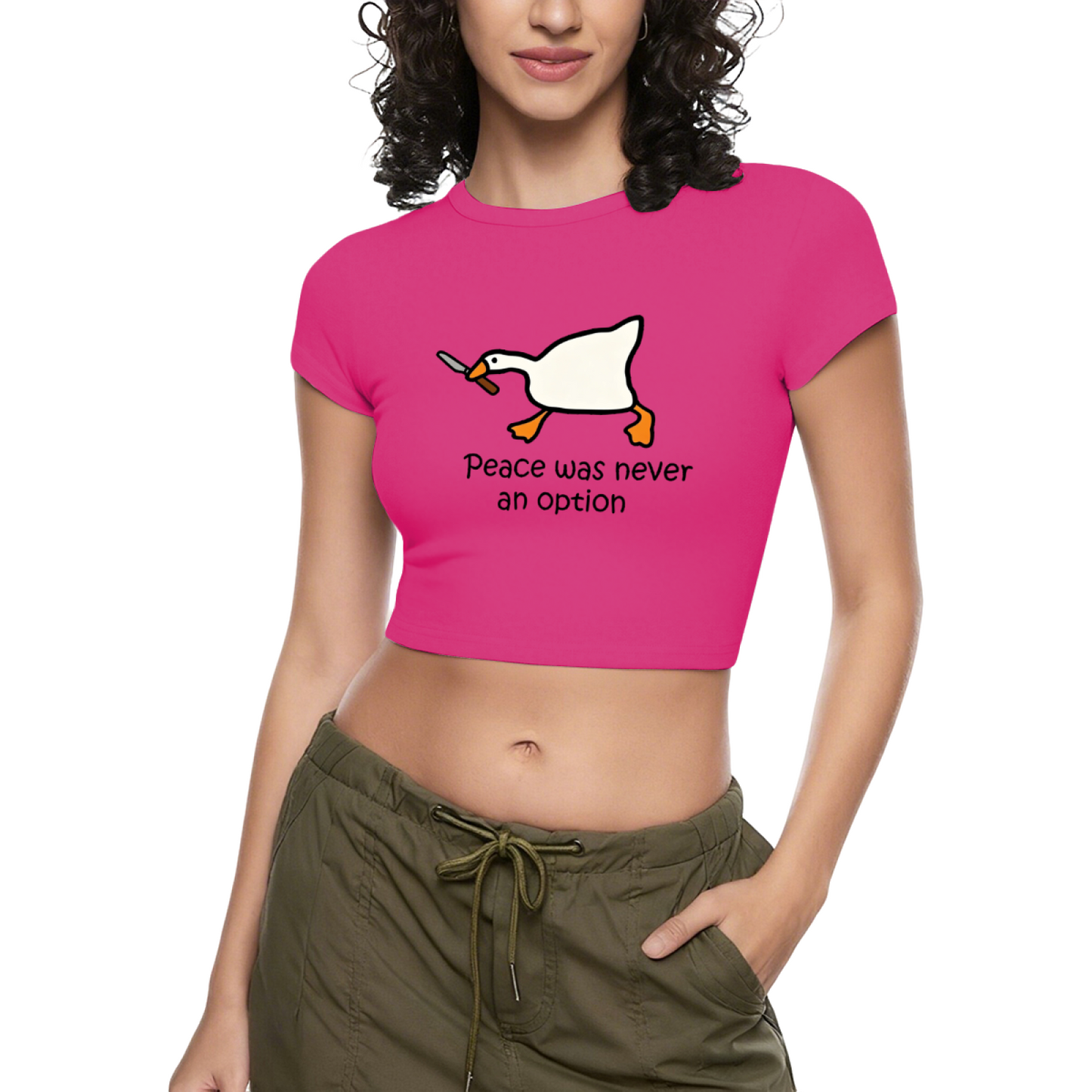 Peace Was Never An Option Goose Knife Meme Grey Crop Tee