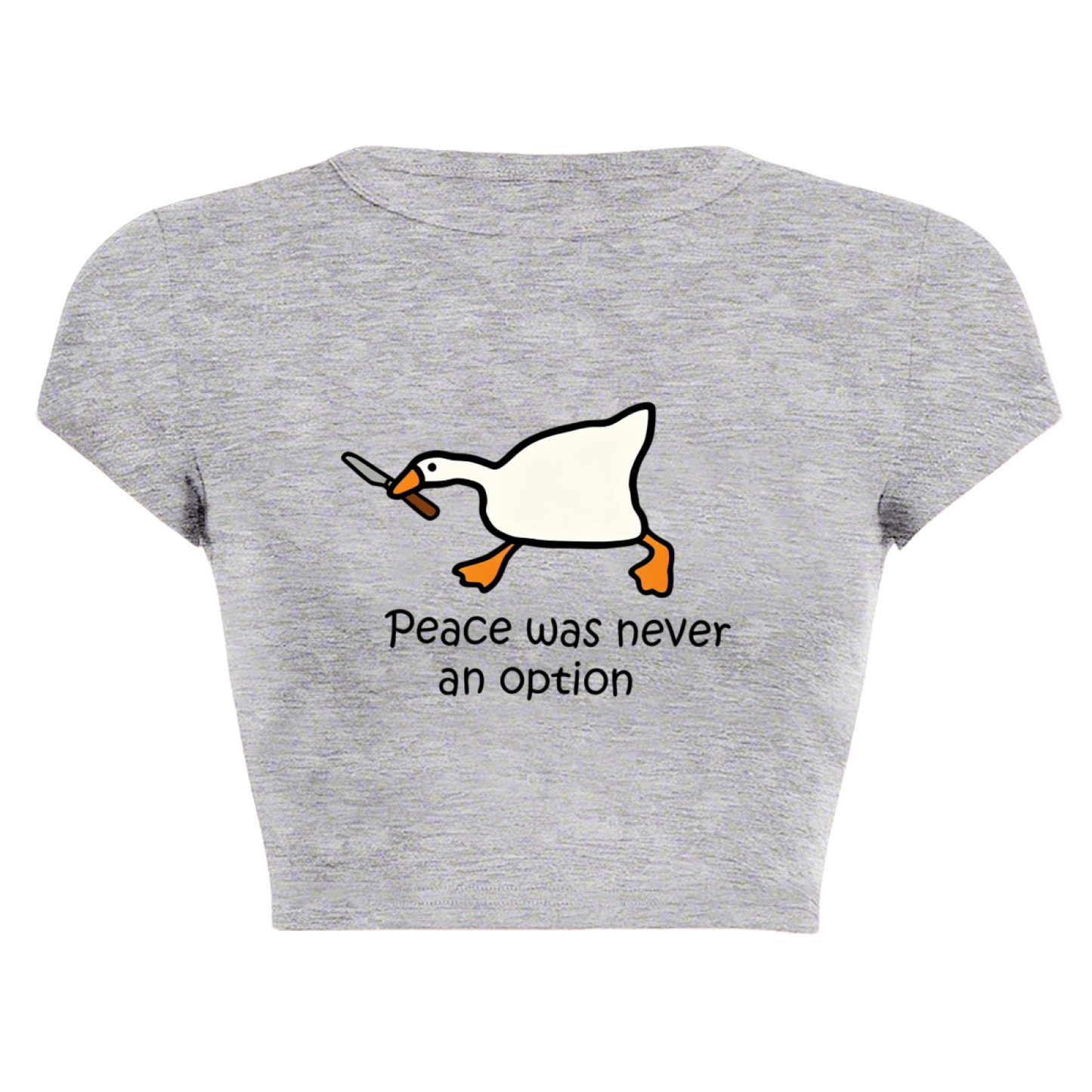 Peace Was Never An Option Goose Knife Meme Grey Crop Tee
