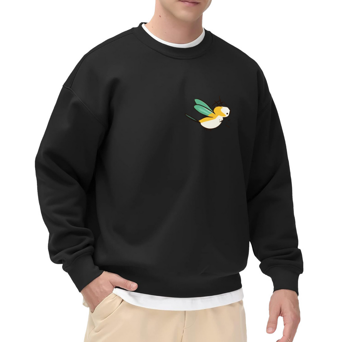 Tiny Cute Flying Bird Cartoon Chest Sweatshirt