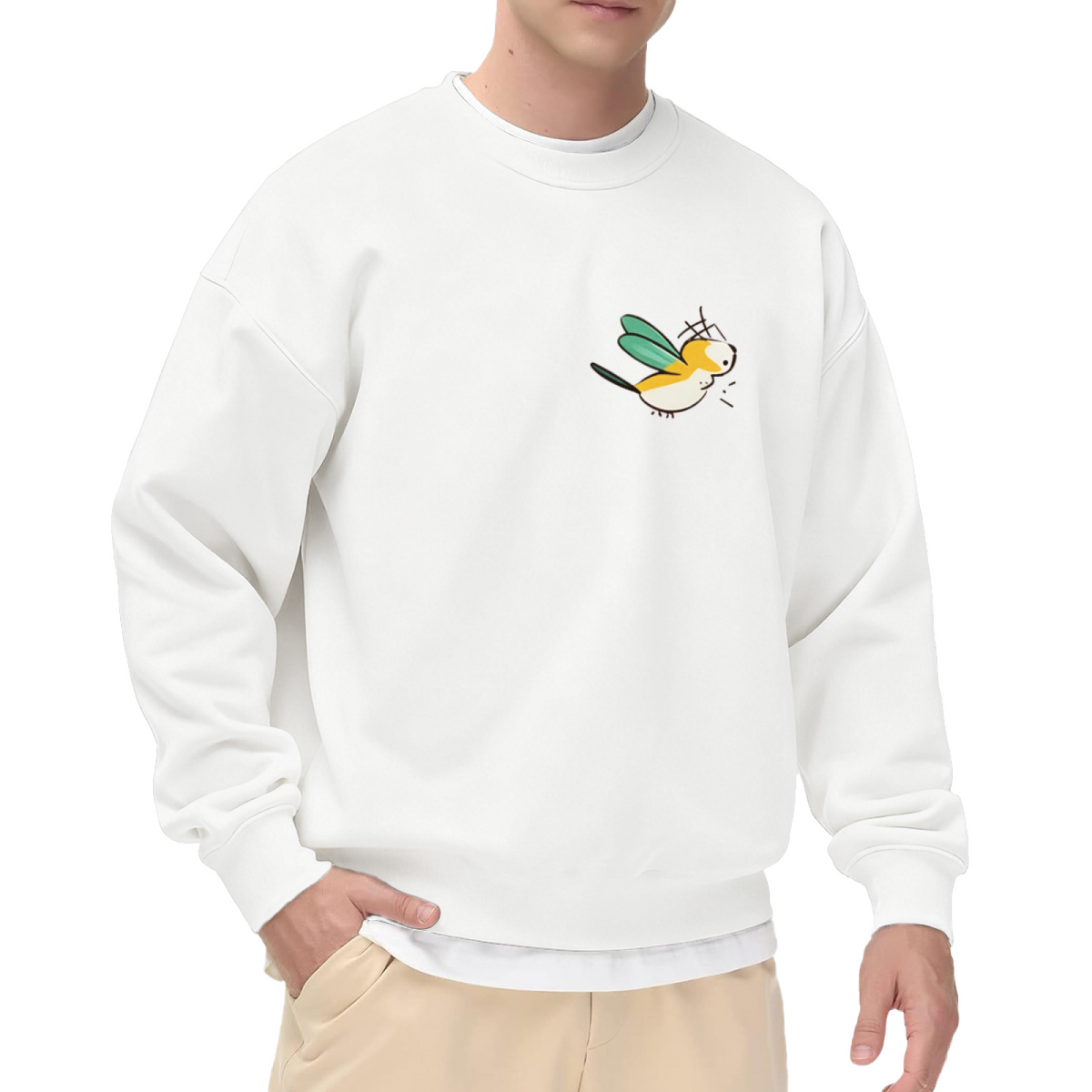 Tiny Cute Flying Bird Cartoon Chest Sweatshirt