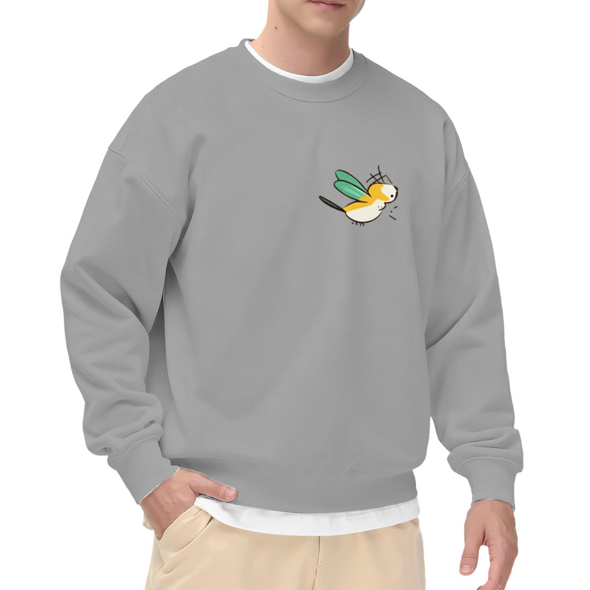 Tiny Cute Flying Bird Cartoon Chest Sweatshirt