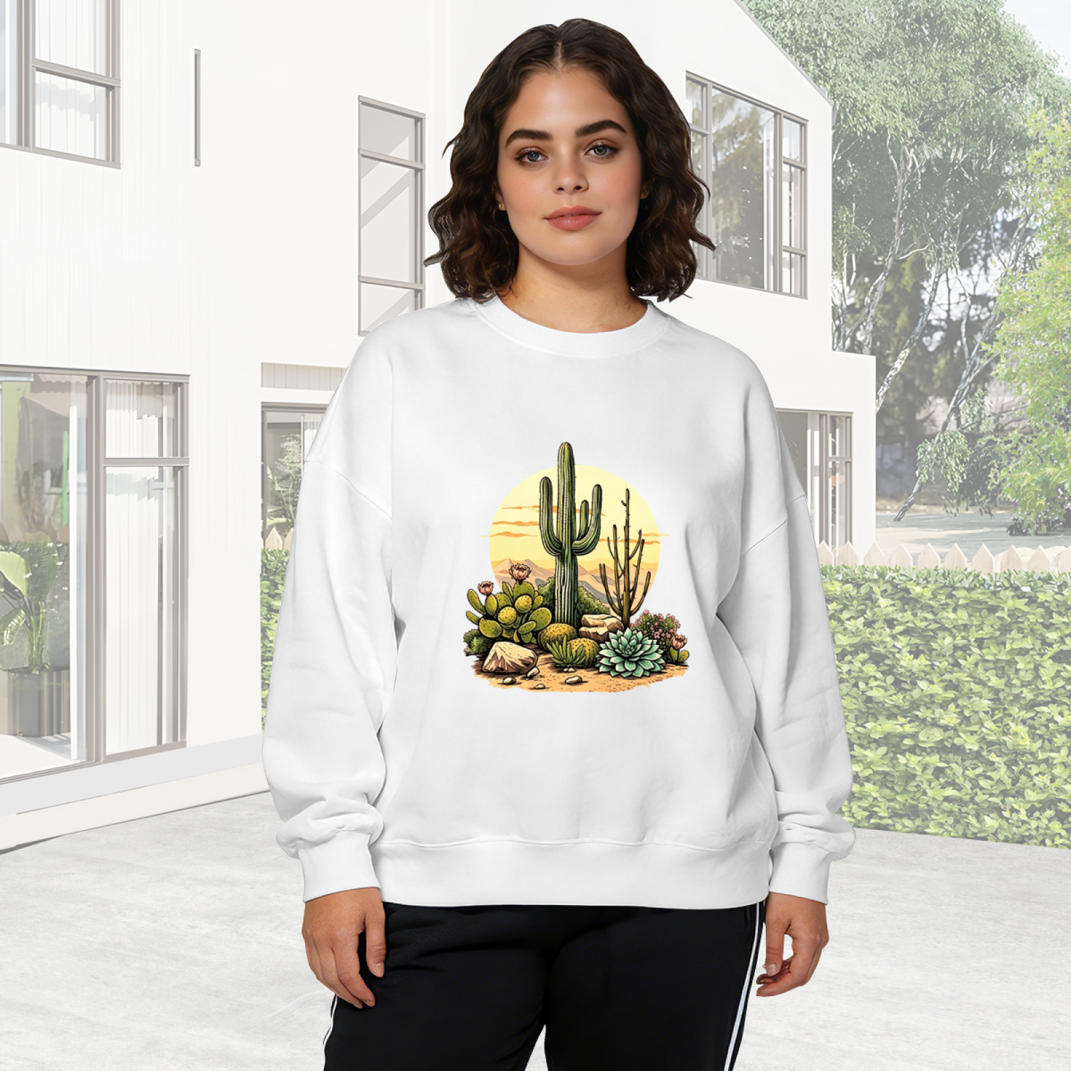Desert Cactus Sunset Nature Art Crewneck Sweatshirt