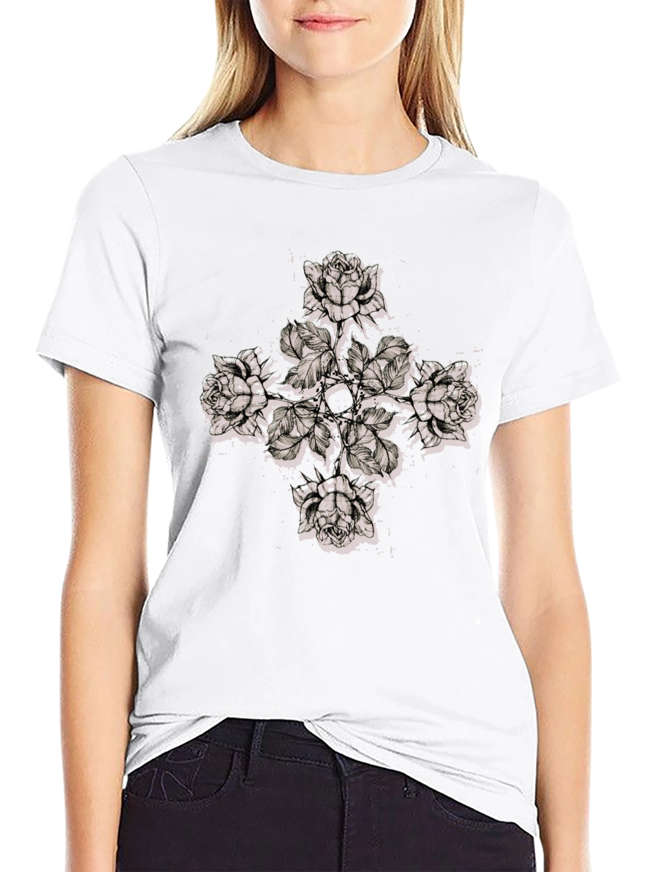 Floral Cross Graphic Print T-Shirt