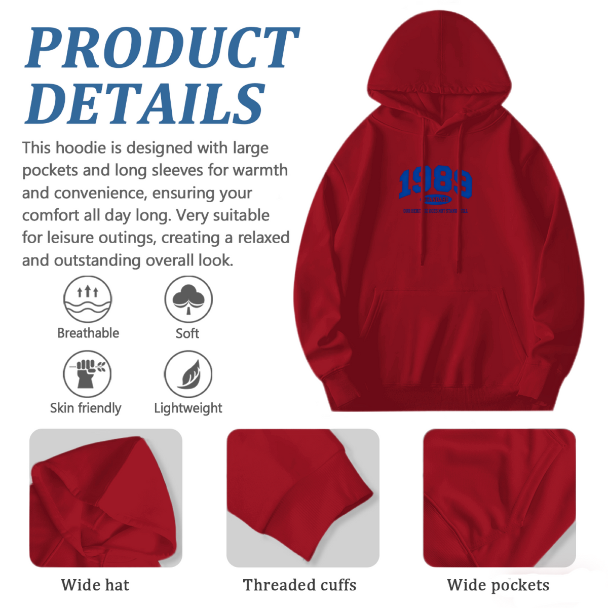 Vintage 1989 Retro Varsity Letter Print Hoodie