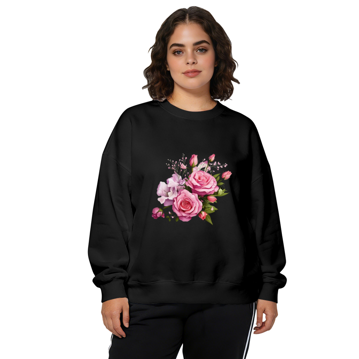 Romantic Pink?Purple Rose Bouquet Art Crewneck Sweatshirt