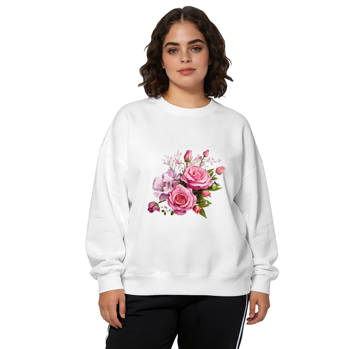 Romantic Pink?Purple Rose Bouquet Art Crewneck Sweatshirt