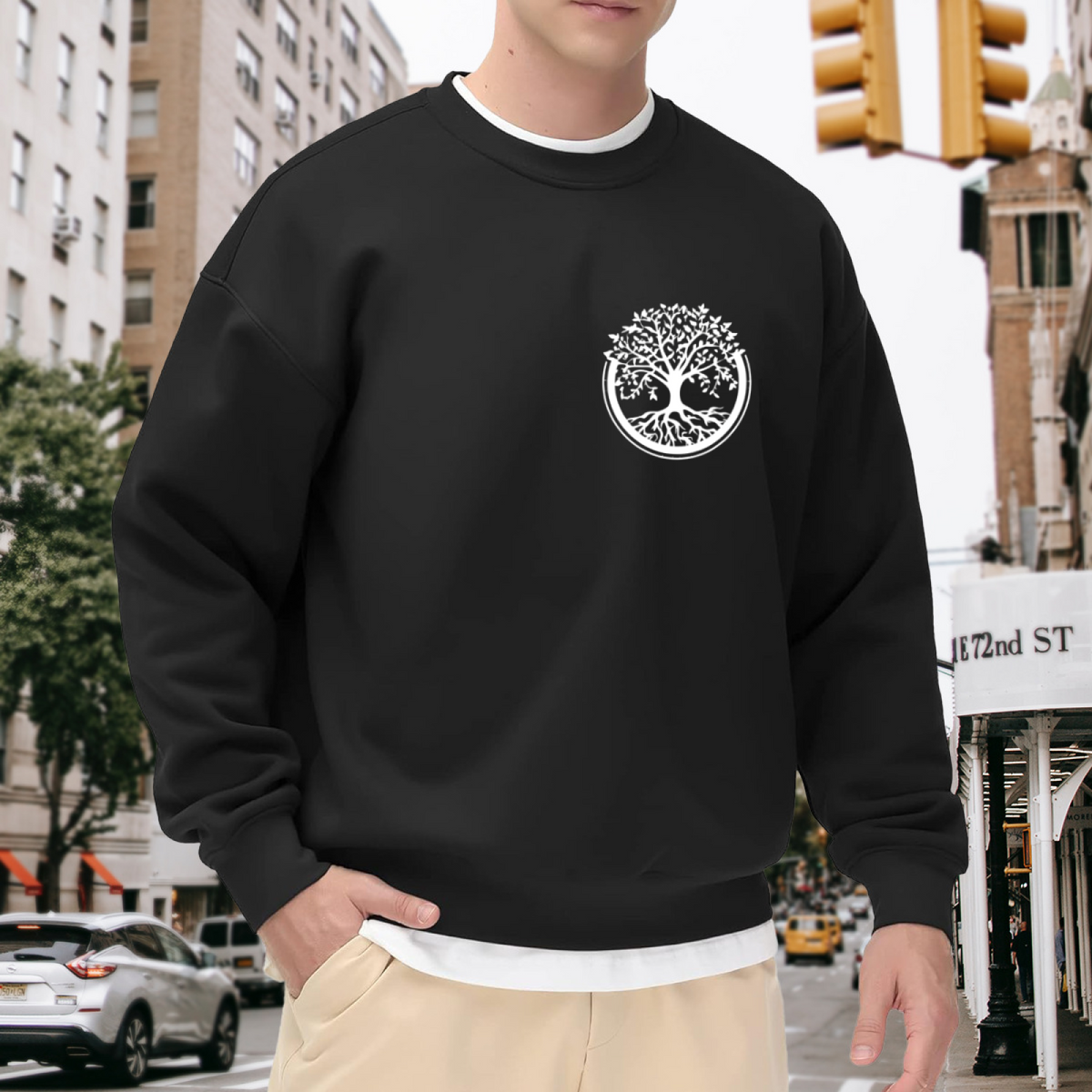 Minimal Tree Of Life Small Chest Print Crewneck Sweatshirt