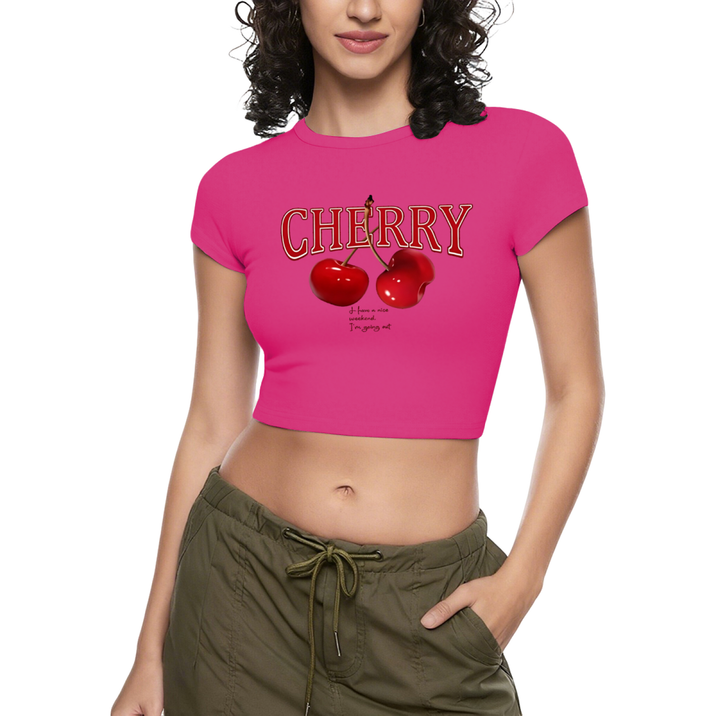 Retro Cherry Graphic Black Baby Crop Tee ¨C Y2K Sweet Fruit Top 2.