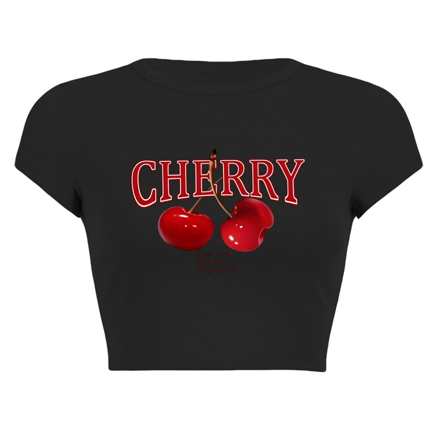 Retro Cherry Graphic Black Baby Crop Tee ¨C Y2K Sweet Fruit Top 2.