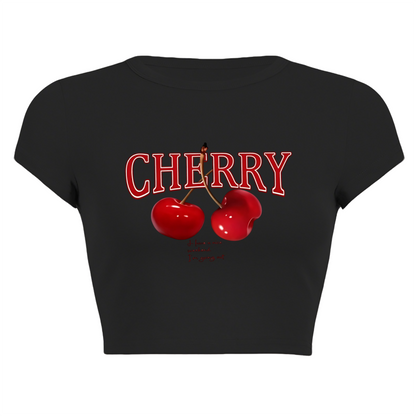 Retro Cherry Graphic Black Baby Crop Tee ¨C Y2K Sweet Fruit Top 2.