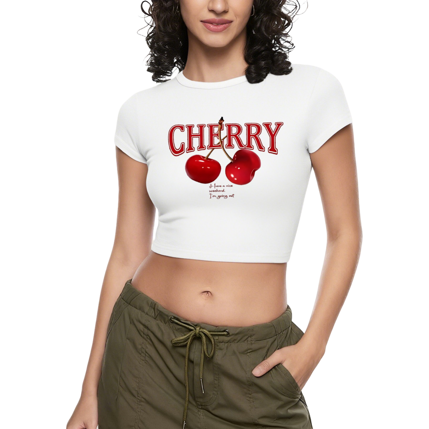 Retro Cherry Graphic Black Baby Crop Tee ¨C Y2K Sweet Fruit Top 2.