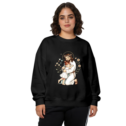 Jesus Hugging Little Girl Faith Religious Crewneck Sweatshirt