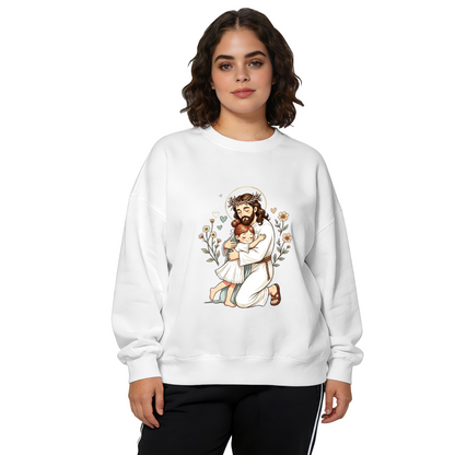 Jesus Hugging Little Girl Faith Religious Crewneck Sweatshirt