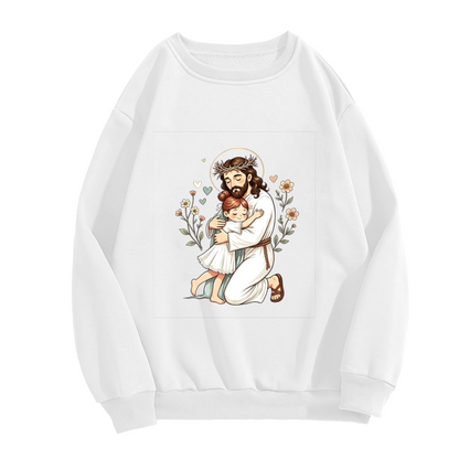 Jesus Hugging Little Girl Faith Religious Crewneck Sweatshirt