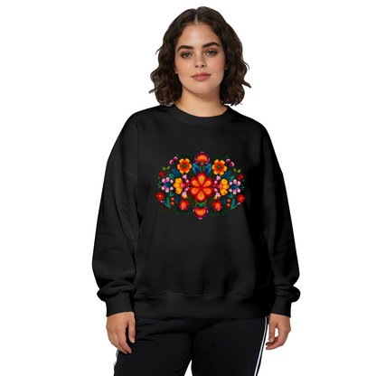 Vibrant Mexican Folk Floral Art Graphic Crewneck Sweatshirt