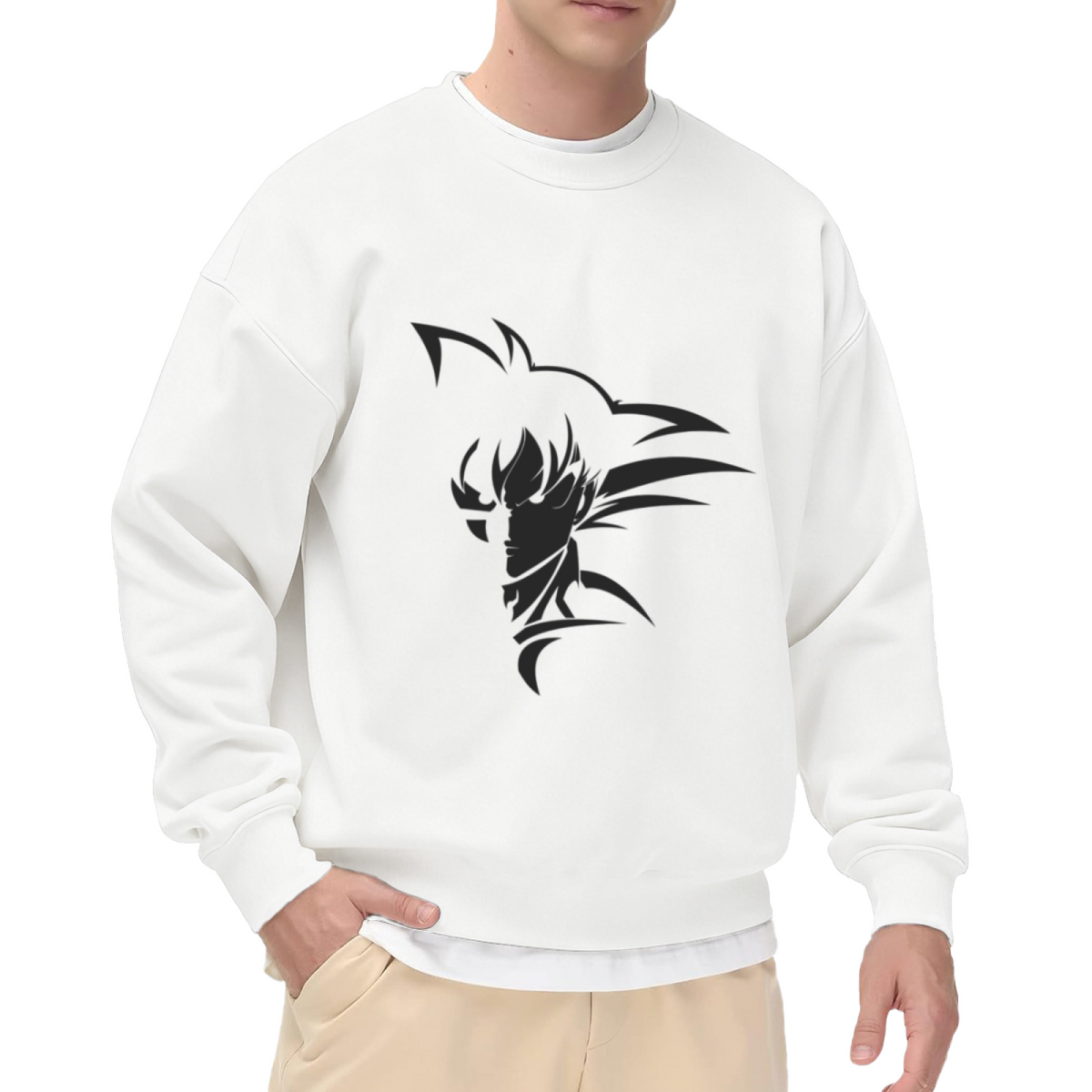 Iconic Anime Son Goku Silhouette White Crewneck Sweatshirt