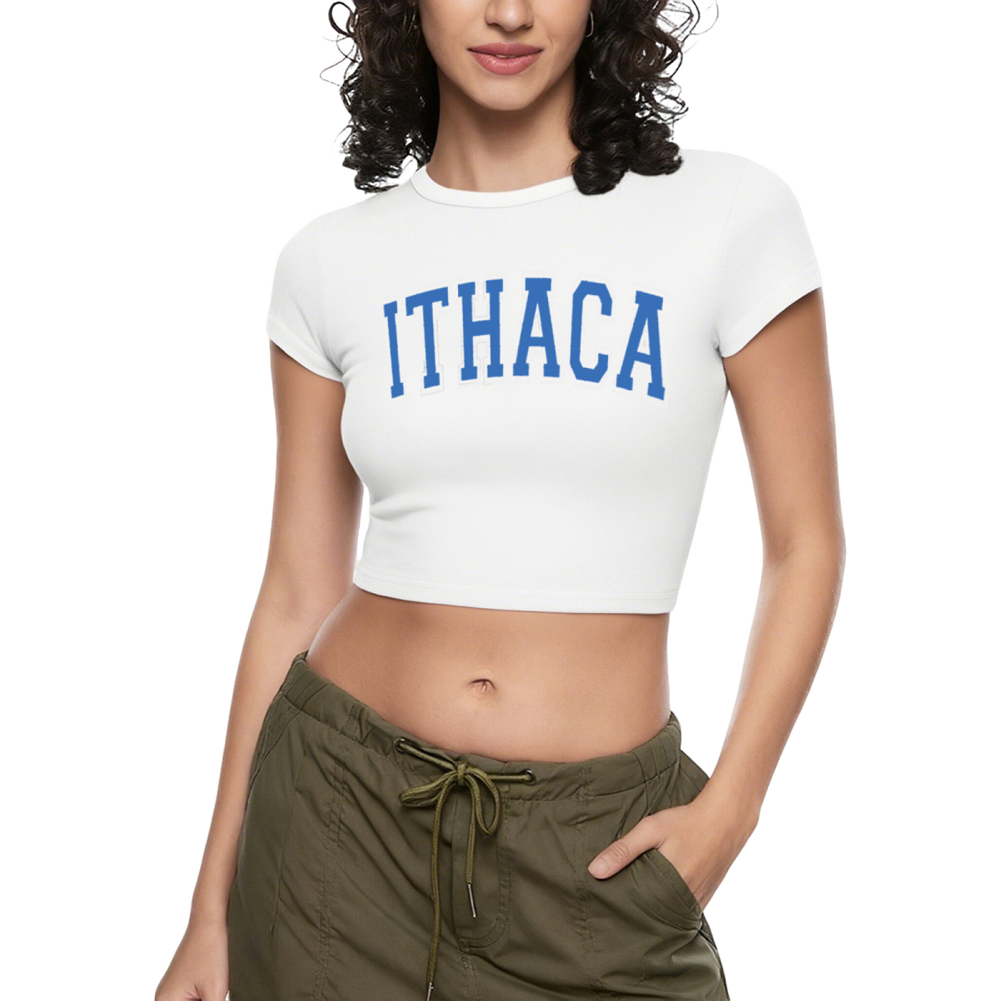 Vintage Ithaca College Varsity Letter Grey Cropped T-Shirt